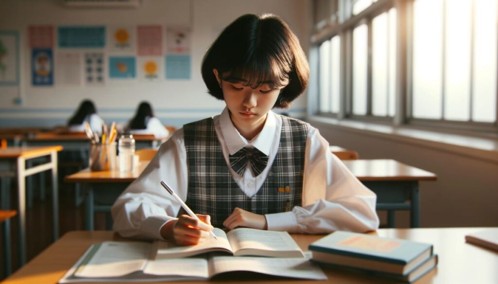 塾で勉強する女子高校生